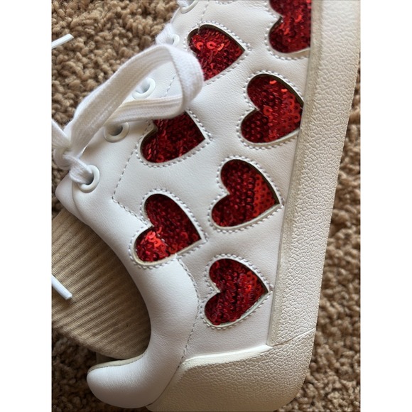Ash Nikita White Leather Red Sequin Heart Lace Up Sneakers Shoes Love 36 US 6 - Picture 10 of 16